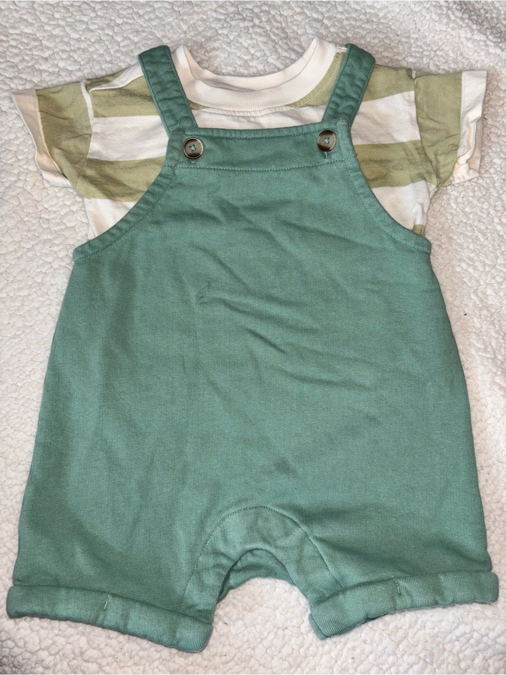 Hanna Andersson Teal Green Striped Tee & Overalls Set
